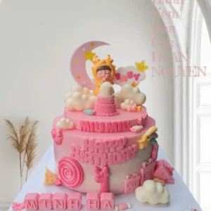 Bánh Rau Câu Em Bé 2 Tầng Màu Hồng Miu Miu