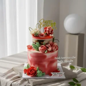 Bánh Rau Câu 2 Tầng Hoa Hồng Đỏ Rực Rỡ