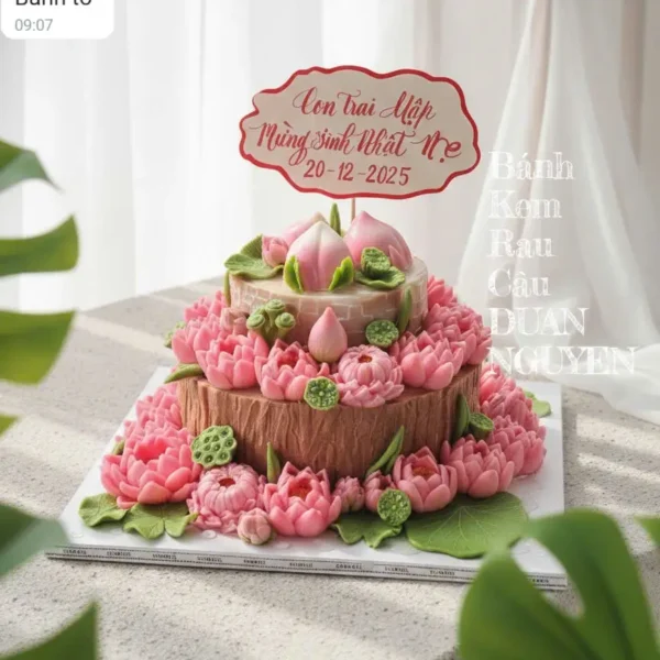 Bánh rau câu hoa sen 2 tầng nghệ thuật dành tặng Mẹ yêu