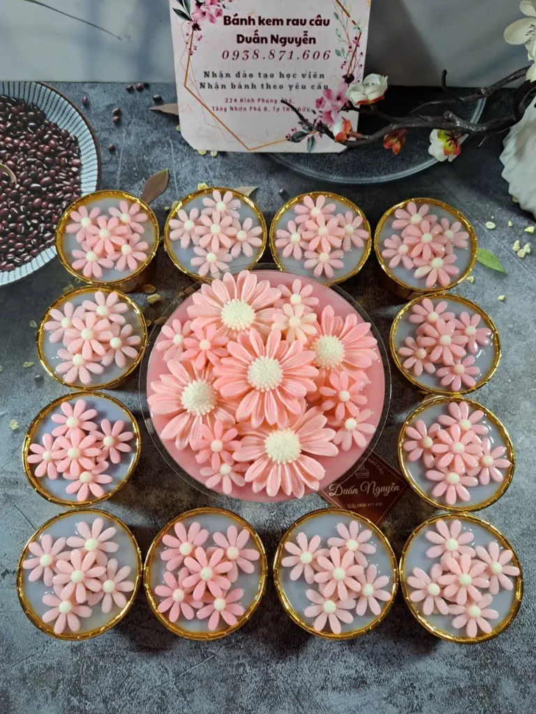 Set bánh rau câu mâm cúng hoa cúc hồng tài lộc ý nghĩa may mắn tại Thủ Đức Duấn Nguyễn Cakes