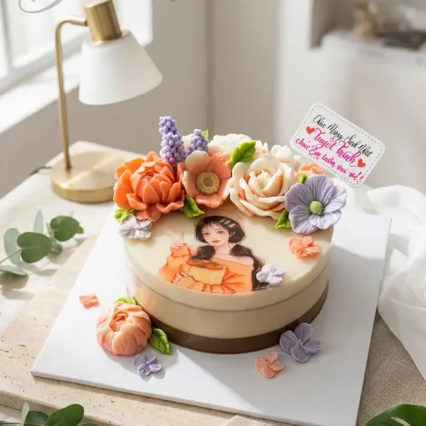 bánh kem rau câu vẽ hình cô gái 3D hoa nổi thủ đức duấn nguyễn