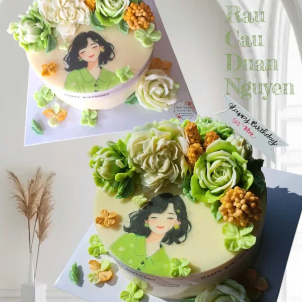 Bánh Cô Gái Hoa Hồng Xanh Mint – Duẫn Nguyễn Cakes Thủ Đức