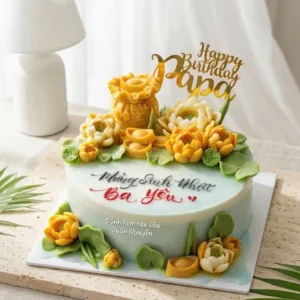 Bánh Hoa Sen & Túi Tiền Vàng Tặng Ba
