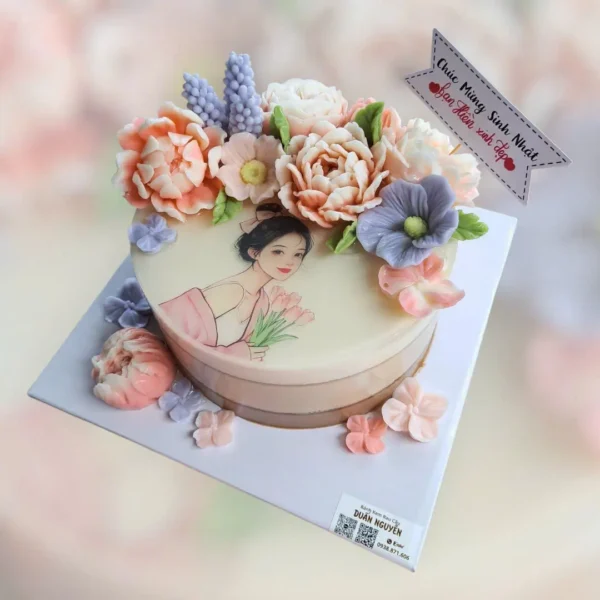 Bánh Vẽ Tay Cô Gái Hoa Tulip – Duẫn Nguyễn Cakes Thủ Đức