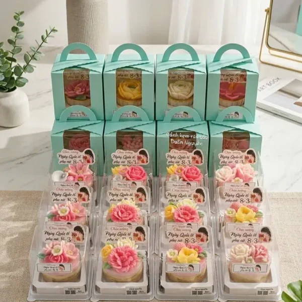 Set 12 Cupcake Hoa Nghệ Thuật Pink Green – Duẫn Nguyễn Cakes Thủ Đức