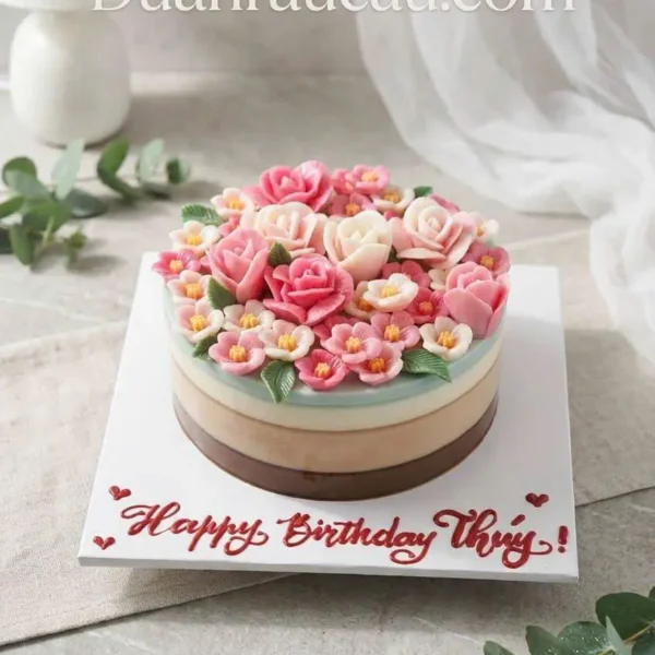 Bánh sinh nhật rau câu hoa hồng 3D thủ công, thiết kế theo yêu cầu tại Thủ Đức, TP.HCM